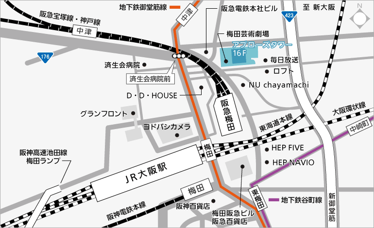 本社・梅田オフィスの地図